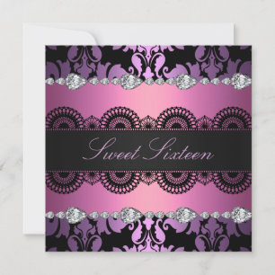 Invitation d'anniversaire Sweet16 Diamant Rose/Vio
