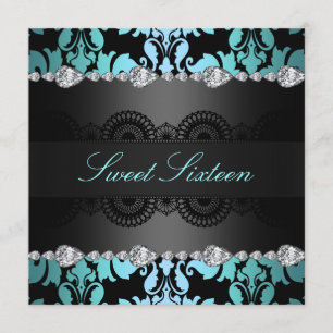 Invitation d'anniversaire Sweet16 noir/bleu diaman