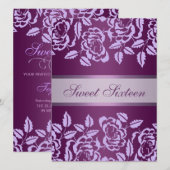 Invitation d'anniversaire Sweet16 Rose Violette (Devant / Derrière)