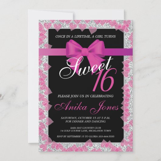 Invitation d'anniversaire Sweet 16 (Devant)