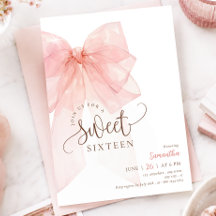 Invitation d'anniversaire Sweet 16 à ruban rose