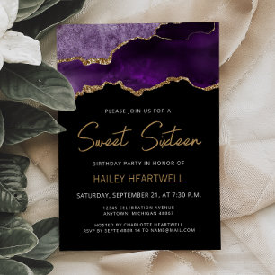 Invitation d'anniversaire Sweet 16 Agate Gold Purp