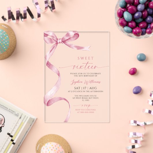 Invitation d'anniversaire Sweet 16 avec Ruban Rose (Insitu (Célébration))