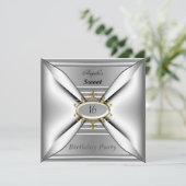 Invitation d'anniversaire Sweet 16 Chrome Blanc (Debout devant)
