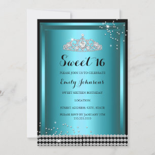 Invitation d'anniversaire Sweet 16 Couronne Blue S