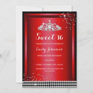 Invitation d'anniversaire Sweet 16 Couronne Rouge 