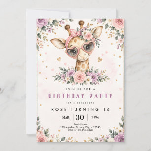Invitation d'anniversaire Sweet 16 de girafe migno