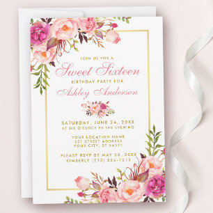 Invitation d'anniversaire Sweet 16 Fleurale Rose G