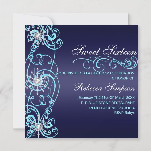 Invitation d'anniversaire Sweet 16 flocon de neige (Devant)