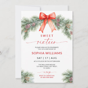Invitation d'anniversaire Sweet 16 Noël Ruban Roug