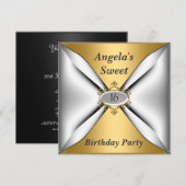 Invitation d'anniversaire Sweet 16 Or (Devant / Derrière)