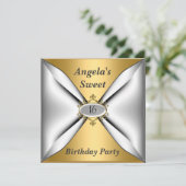 Invitation d'anniversaire Sweet 16 Or (Debout devant)