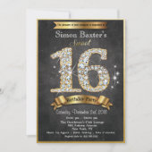 Invitation d'anniversaire Sweet 16 or diamant (Devant)