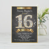 Invitation d'anniversaire Sweet 16 or diamant (Debout devant)