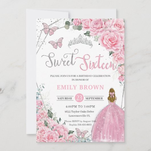 Invitation d'anniversaire Sweet 16 Princesse Blond (Devant)