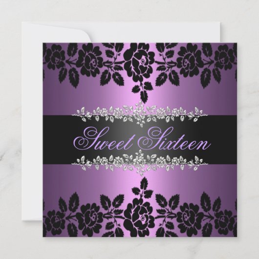 Invitation d'anniversaire Sweet 16 Rose pourpre et (Devant)