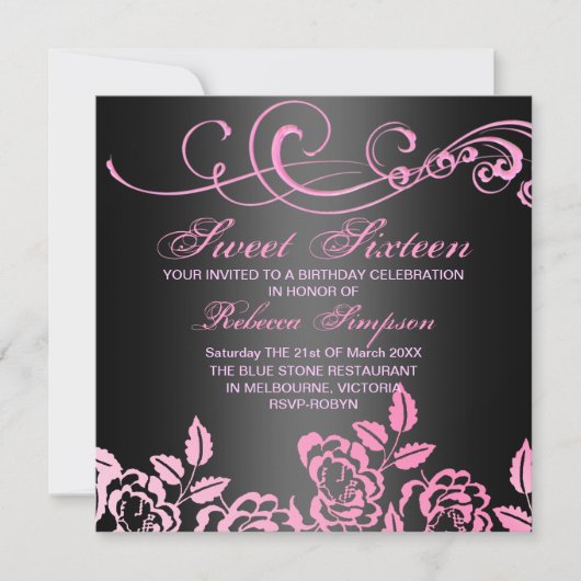 Invitation d'anniversaire Sweet 16 Rose Tourbillon (Devant)