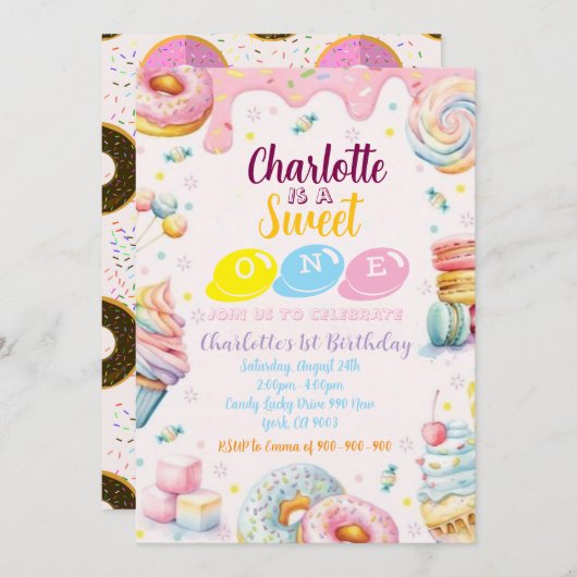 Invitation d'anniversaire Sweet One (Devant / Derrière)