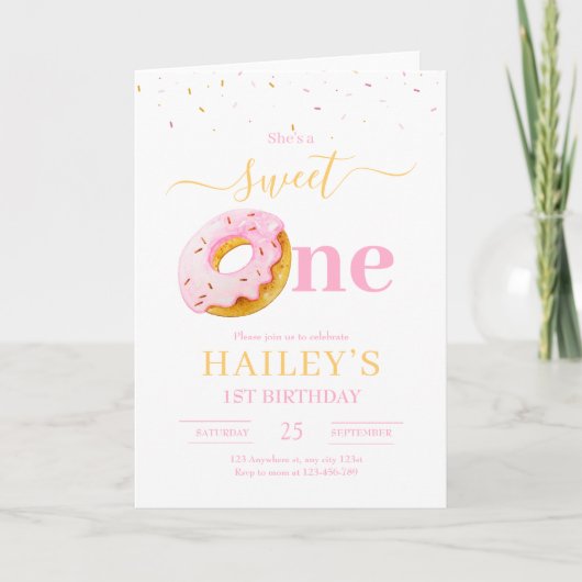 Invitation d'anniversaire Sweet One Donuts, 1er an (Devant)