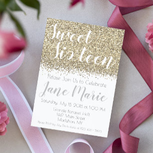 Invitation d'anniversaire Sweet Sixteen pailletée 