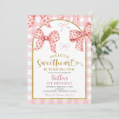 Invitation d'anniversaire Sweetheart avec un nœud (Debout devant)