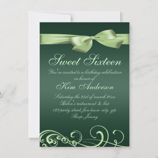 Invitation d'anniversaire Swirl & Bow Green (Dos)