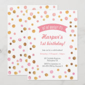 Invitation d'anniversaire | Taches de confetti ros (Devant / Derrière)