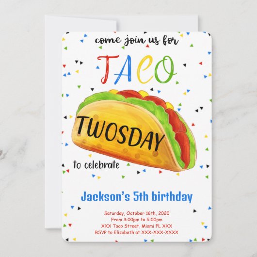 Invitation d'anniversaire Taco modifiable (Devant)