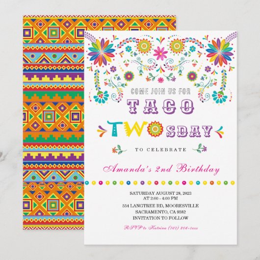 Invitation d'anniversaire Taco Twosday Fiesta (Devant / Derrière)