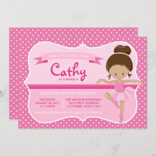 Invitation d'anniversaire Tan Pink Ballerina