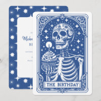 Invitation d'anniversaire Tarot Squelette Bleu
