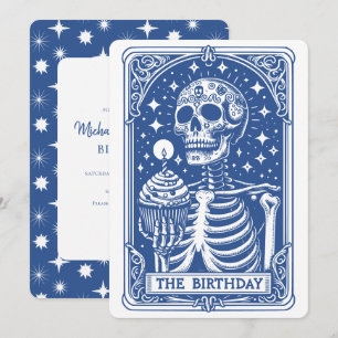 Invitation d'anniversaire Tarot Squelette Bleu
