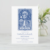 Invitation d'anniversaire Tarot Squelette Bleu (Debout devant)
