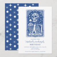 Invitation d'anniversaire Tarot Squelette Bleu