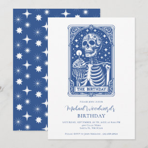 Invitation d'anniversaire Tarot Squelette Bleu