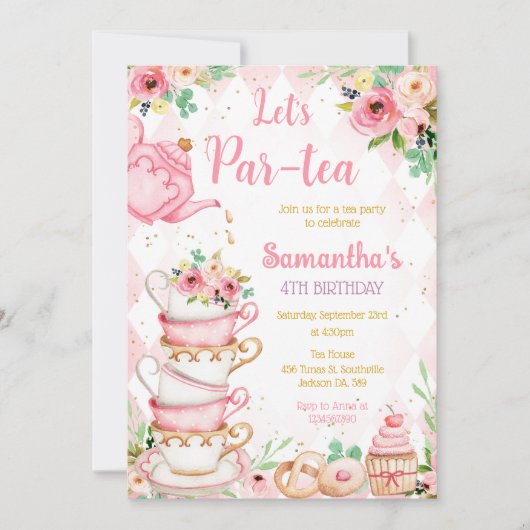 Invitation d'anniversaire Tea Party (Devant)