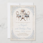 Invitation d'anniversaire Tea Party Bleu (Devant)