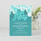 Invitation d'anniversaire Teal Let's Party Glow (Debout devant)