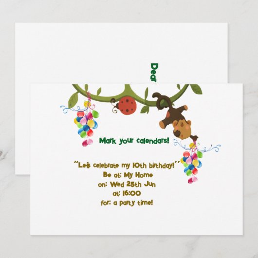 Invitation d'anniversaire téléchargeable Singe de  (Devant / Derrière)
