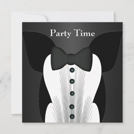 Invitation d'anniversaire tenue de soirée noire (Devant)