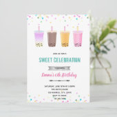 Invitation d'anniversaire thé aux perles bubble te (Debout devant)