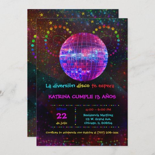 Invitation d'anniversaire Thématique Disco Pour En (Devant / Derrière)