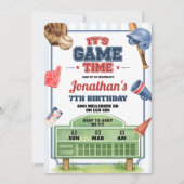 Invitation d'anniversaire thème baseball à l'heure (Devant)