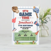 Invitation d'anniversaire thème baseball à l'heure (Debout devant)