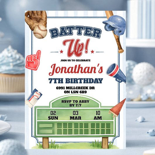 Invitation d'anniversaire thème baseball Batter Up
