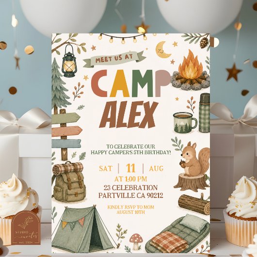 Invitation d'anniversaire thème camping garçon tou
