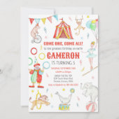 Invitation d'anniversaire thème cirque de carnaval (Devant)