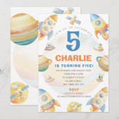 Invitation d'anniversaire Thème de fusée d'espace (Devant / Derrière)