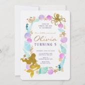 Invitation d'anniversaire thème de sirène (Devant)