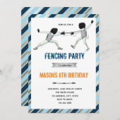 Invitation d'anniversaire thème fête d'escrime (Devant / Derrière)